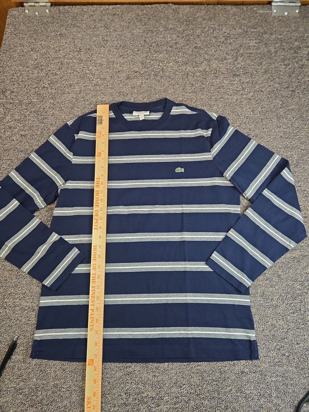 Lacoste Navy Blue and Light Gray Striped Long Sleeve Tee